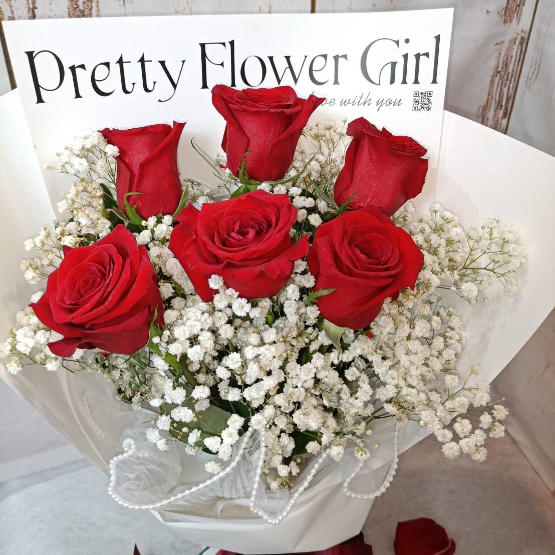 進口紅玫瑰6朵+滿天星